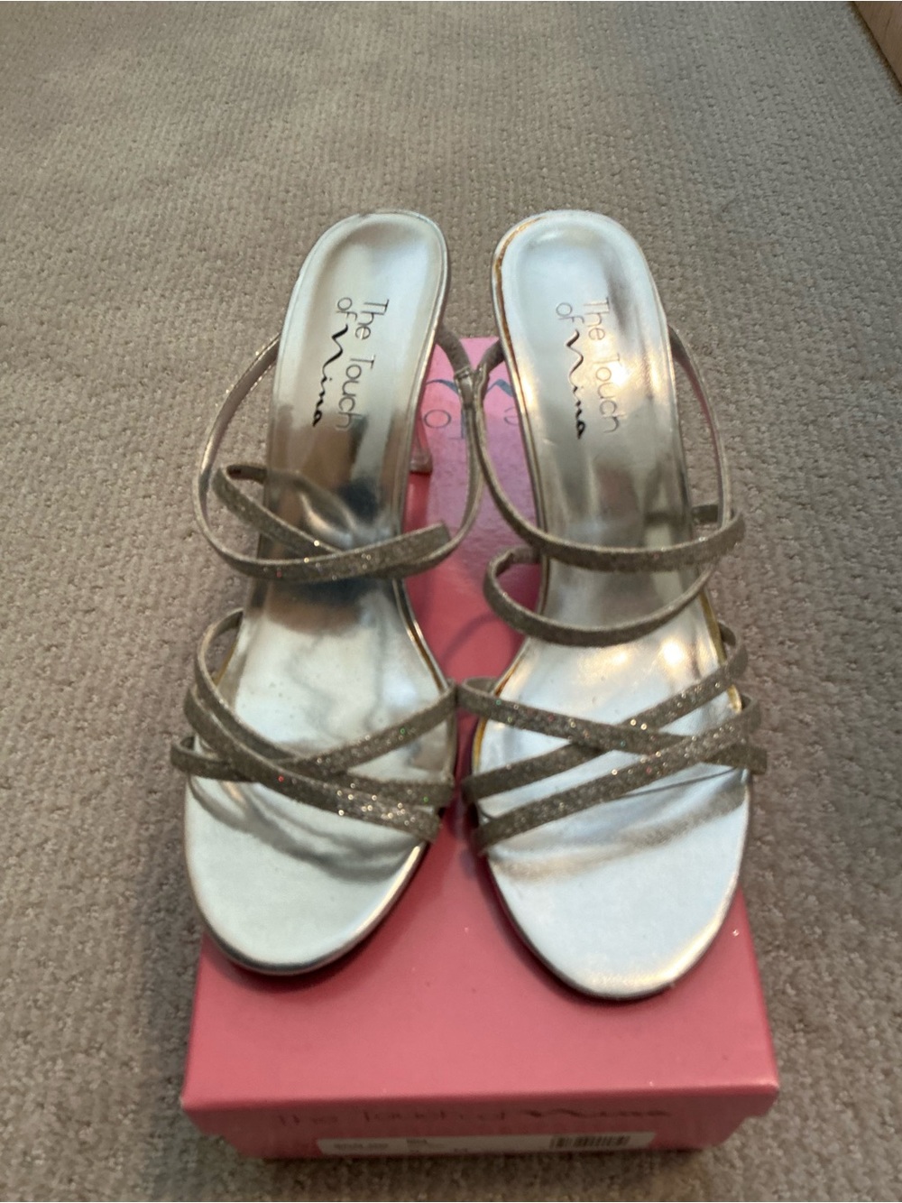 Touch of Nina Glitter Silver Strappy Heels
